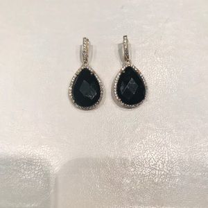 Black stone earrings with diamonds all around